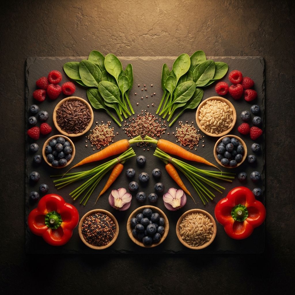 Balanced meal with colourful vegetables and whole grains