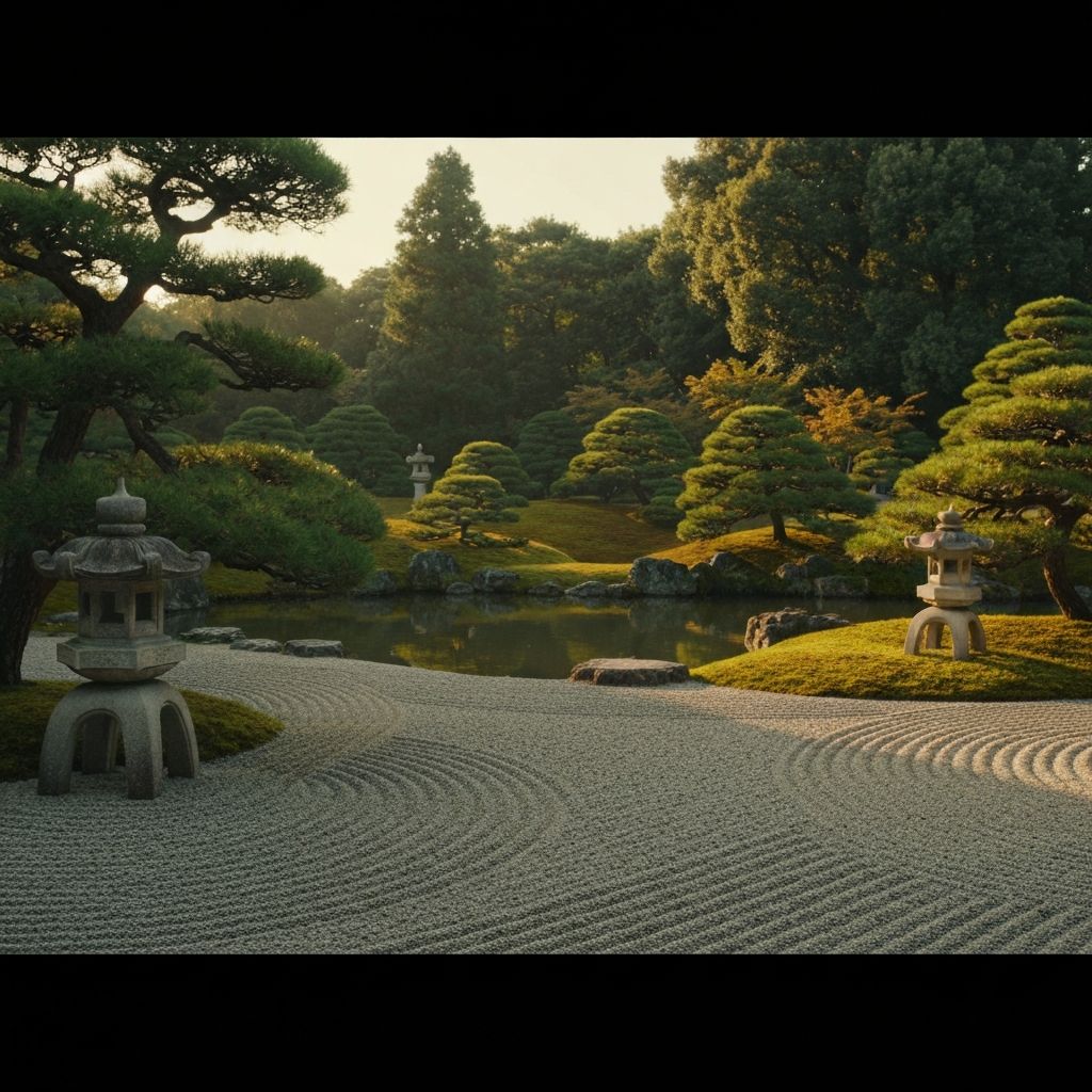 Serene zen garden representing mindful awareness and balance